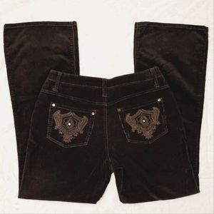 Fashion Bug Corduroy Flared Pants Stretch Dark Brown Embroidery Ladies' Sz 8